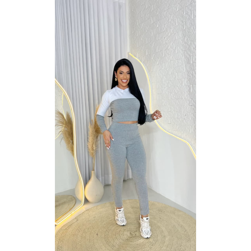 Conjunto Feminino Moletinho com Capuz – Conforto & Estilo em Oferta na Shopee