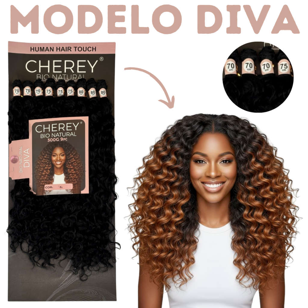 Cabelo Cacheado Modelo Diva Bio Natural Cherey 80cm 300g Human Hair Melhor Preço