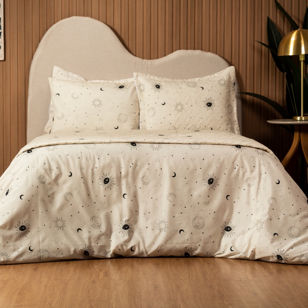 Kit Cobre Leito Colcha Solteiro Casal Padrão Queen e King Algodão Misto Com Porta Travesseiro Varias Estampas em Oferta na Shopee