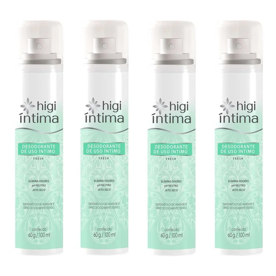 Kit 4 Desodorantes Íntimo Fresh Higi Íntima Elimina Odores Frescor e Suavidade o dia Todo 100ml
