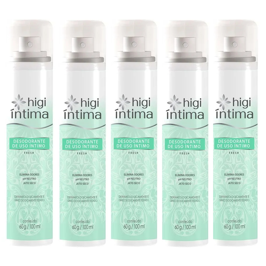Kit 5 Desodorantes Íntimo Fresh Higi Íntima Elimina Odores Frescor e Suavidade o dia Todo 100ml