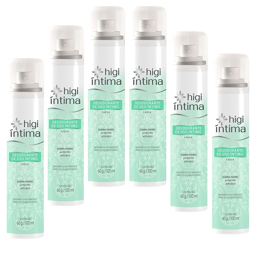 Kit 6 Desodorantes Íntimo Fresh Higi Íntima Elimina Odores Frescor e Suavidade o dia Todo 100ml