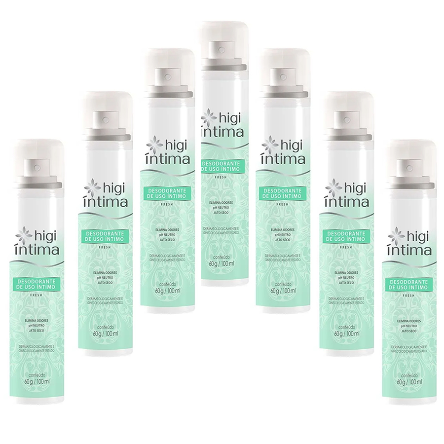 Kit 7 Desodorantes Íntimo Fresh Higi Íntima Elimina Odores Frescor e Suavidade o dia Todo 100ml
