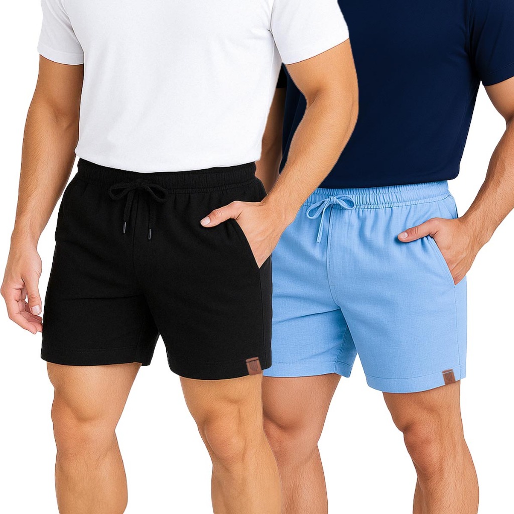 Kit com 2 Shorts de Linho para Homens, com Tecido de Linho Leve e Fresco - Ideal para o Dia a Dia em Oferta na Shopee
