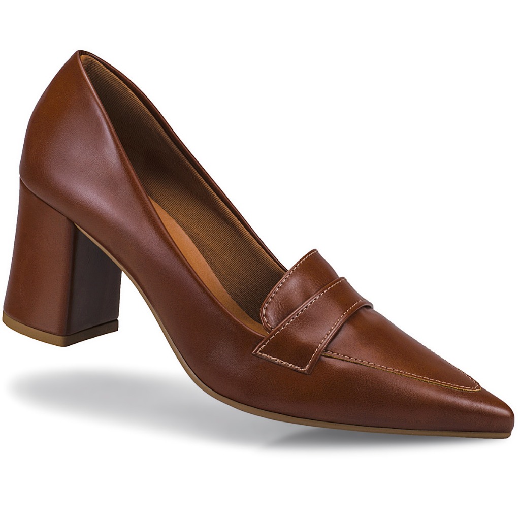 Scarpin Feminino Salto Alto Grosso Bico Fino Confortável 3041