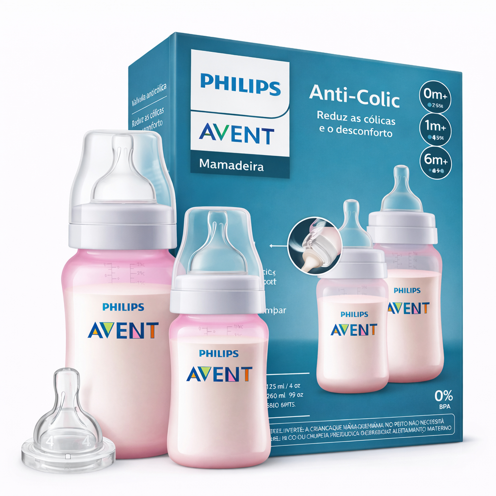 Kit 2 Mamadeiras Clássica Anticólica 125 e 260ml Rosa + 1 Bico Extra n4 - Philips Avent em Oferta na Shopee