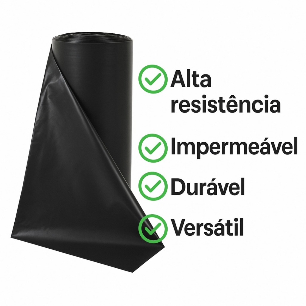 Lona Plástica Preta 200 Micras Reforçada Lagos Obras UltraResistente Multiuso Proteção Total Construção