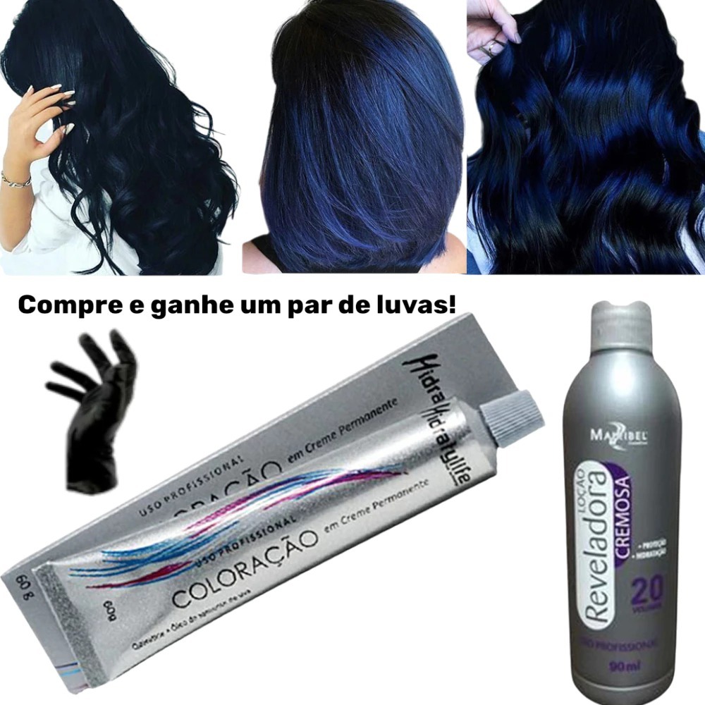 Kit 01 Tinta Preto Azulado N°1.0 e 01 OX 20 VL Reveladora 90ml Mairibel