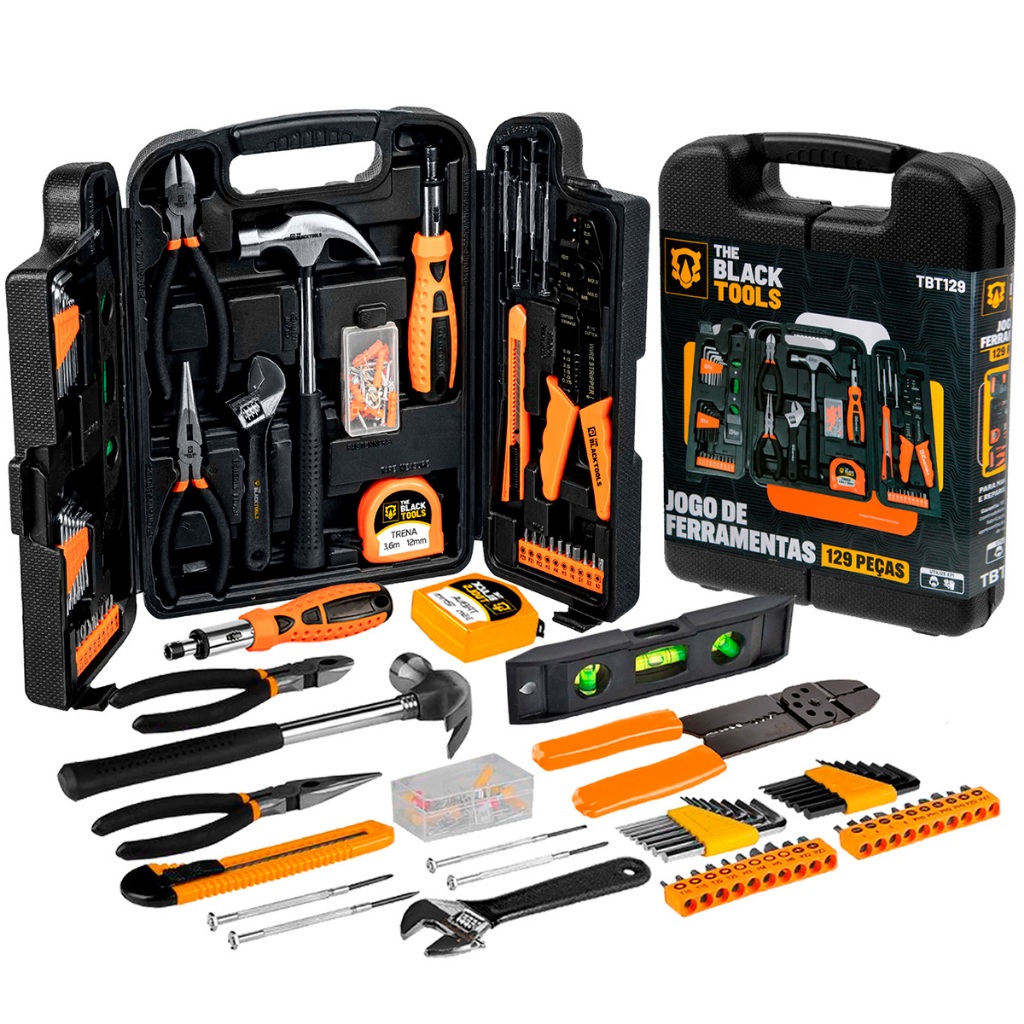 Jogo Kit Caixa Ferramentas 129 Pçs Estojo Plastico Maleta The Black Tools