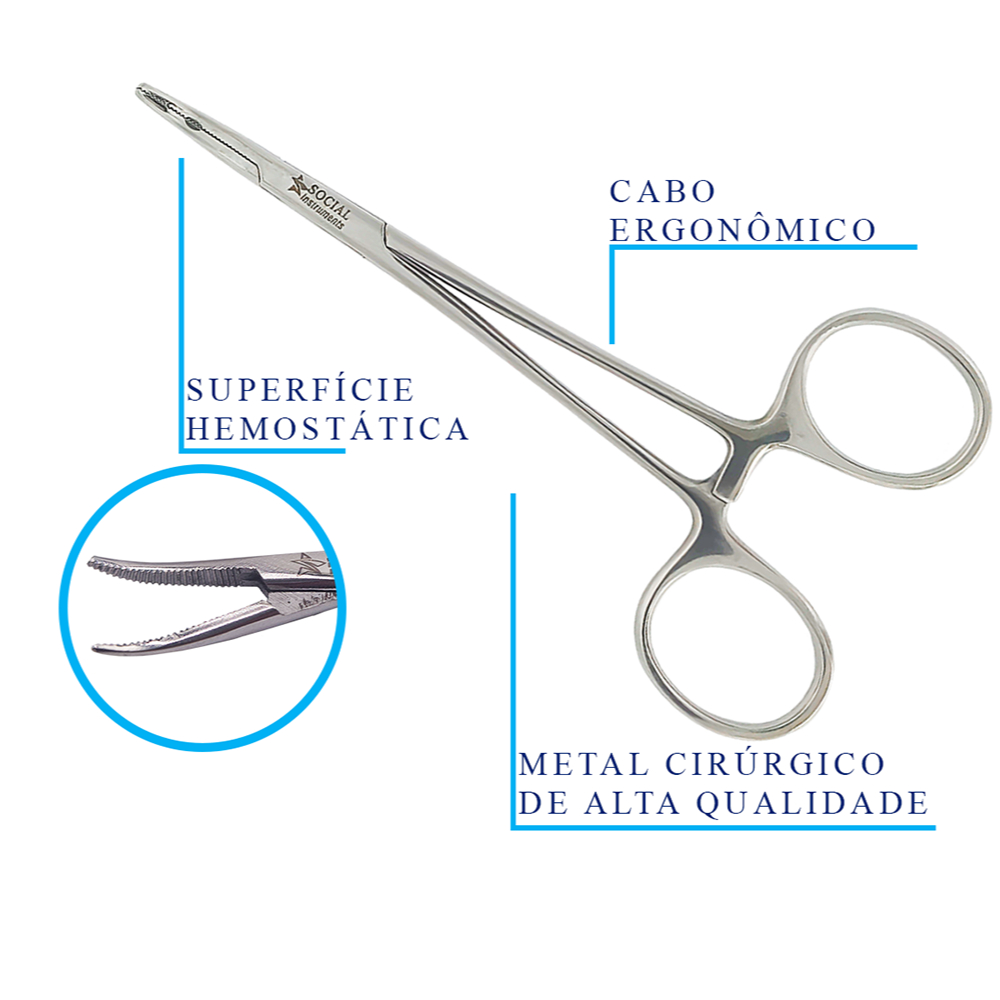Pinça Halstead Mosquito Curva | 9 cm | 12cm | Aço Inox | Social Instrumentos