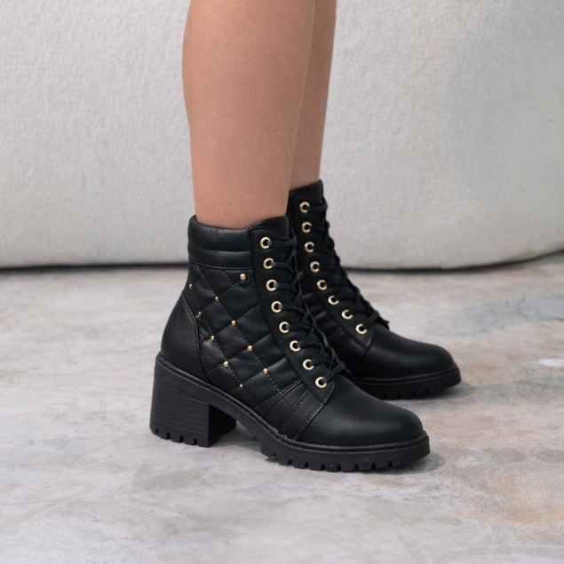 Coturno Feminino Bota Tratorada Macia Atemporal Inverno Outono Cano Baixo Salto Grosso Confortavel - COTURNO SPAIK — imagem 2 de 2