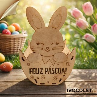 Cachepot Páscoa 10/5/2 - Cachepô Coelho de Páscoa em MDF – Lembrancinha  “Feliz Páscoa” TROCOLETO DECOR