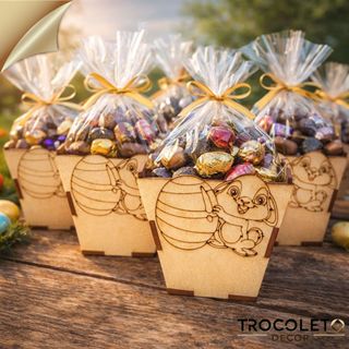 KIT 15/10/5 Caixinhas de Páscoa em MDF com Coelho – Porta Chocolate Decorativo 10x9,5