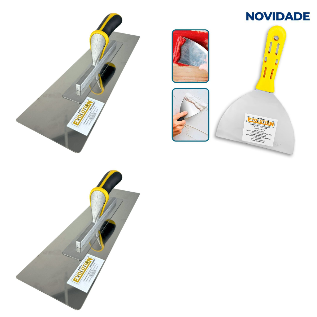 Kit Desempenadeira Flexível Evolution 36cm e 40cm Aço Inox P/ Massa Corrida e Acabamento