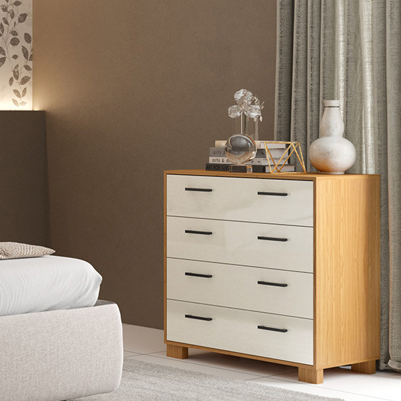 Cômoda com 04 Gavetas Essence D03 Freijó Off White Brilho - Lyam Decor em Oferta na Shopee