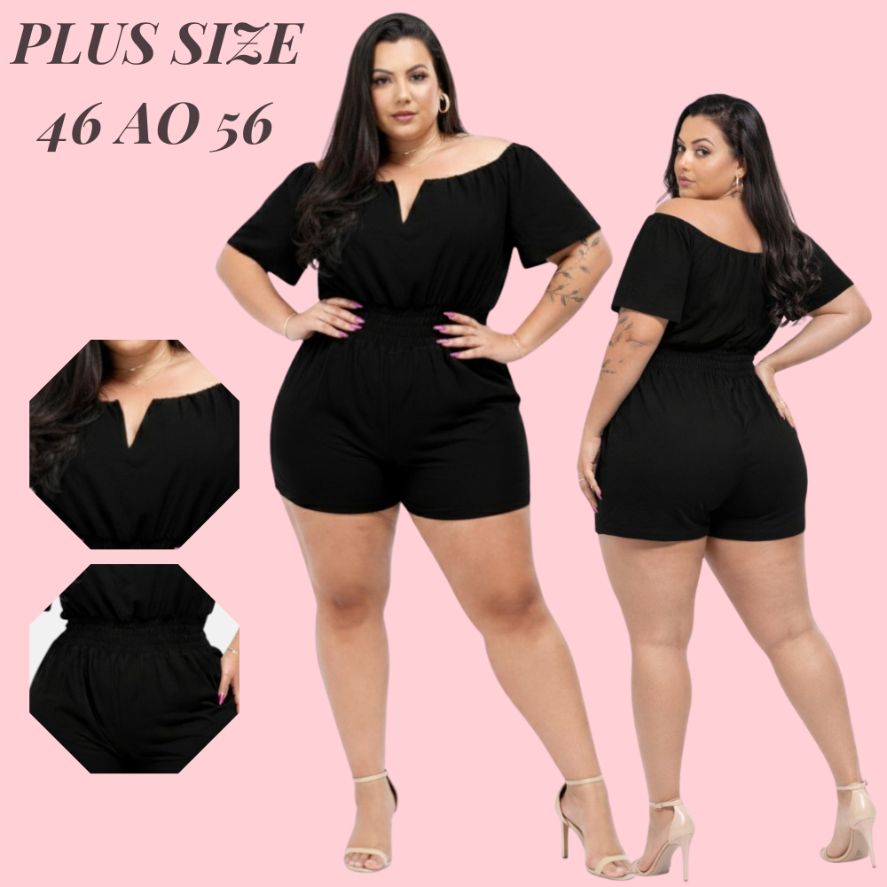 Macaquinho Plus Size Curto Decotado Cintura Alta Elegante Festa Luxo 46 ao 56 em Oferta na Shopee