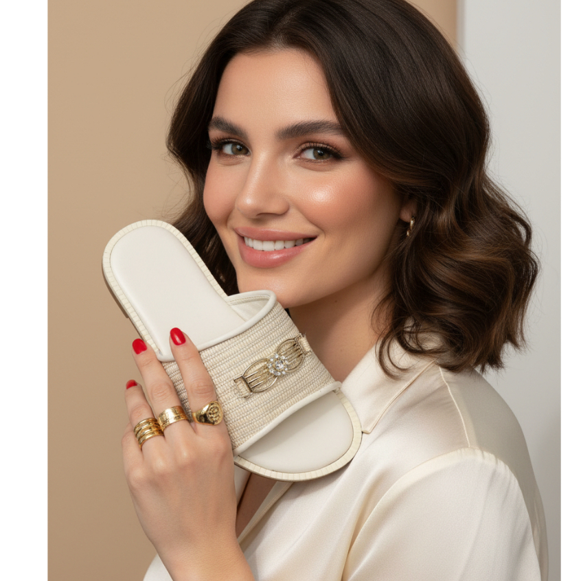 Sandália Feminina Stras Elegante Palmilha Macia Ortopédica Antiderrapante Flat Chinelo Feminino