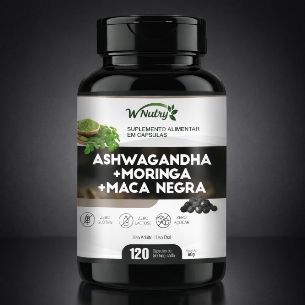 Ashwagandha Moringa Maca Negra 120 Caps | Vitalidade e Energia Envio Imediato