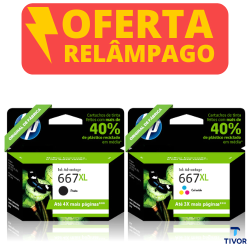 Promoção Kit Cartucho 667XL Original Preto e Colorido Para Impressoras Deskjet 2376, 2774, 2776