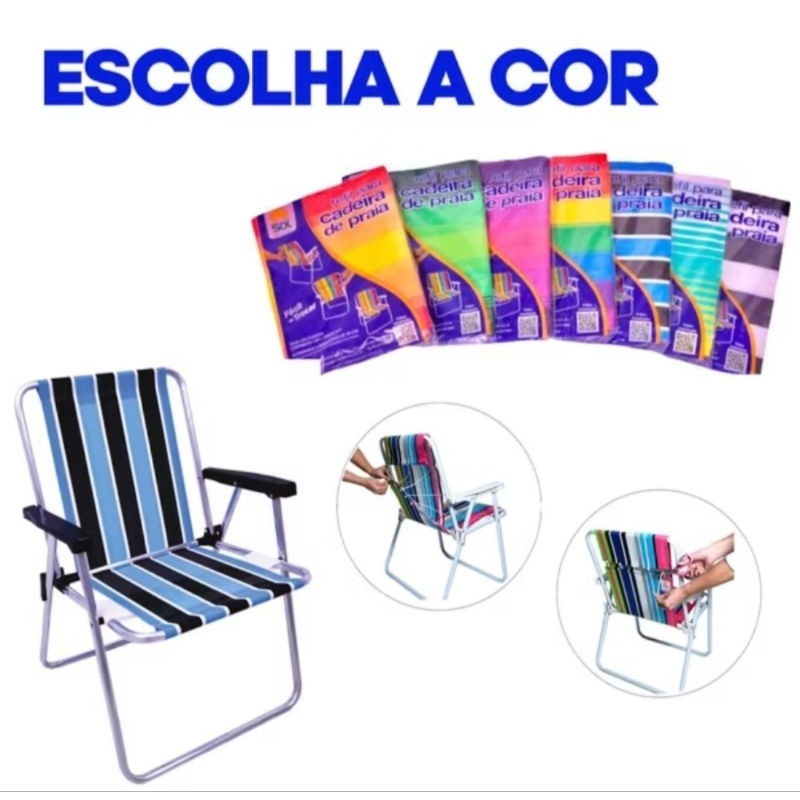 Capa Refil Fita para Cadeira de Praia Instale Fácil acompanha Abraçadeiras Escolha a Cor