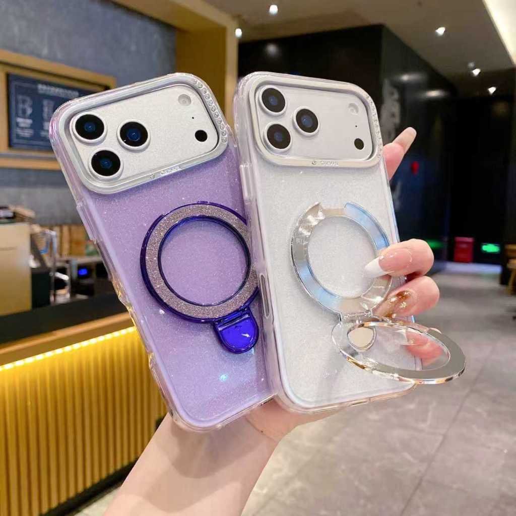 Case com glitter e suporte para iPhone 16 PRO PRO MAX & 17 17 AIR 17 PRO PRO MAX (XZA)