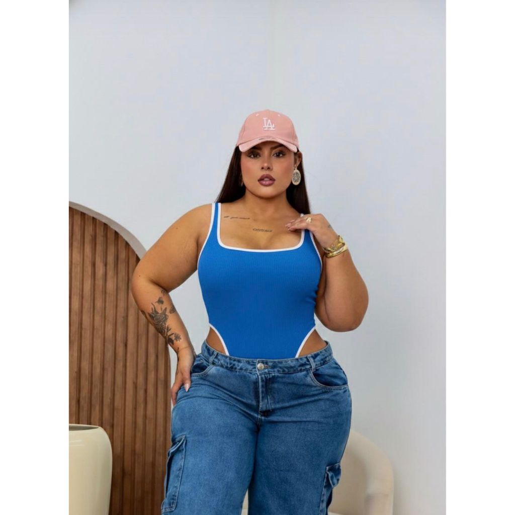 Body Brasil BR Copa Decotado Recortes Primavera Verão Moda Gringa Plus Size Regata Manguinha Frente Unica