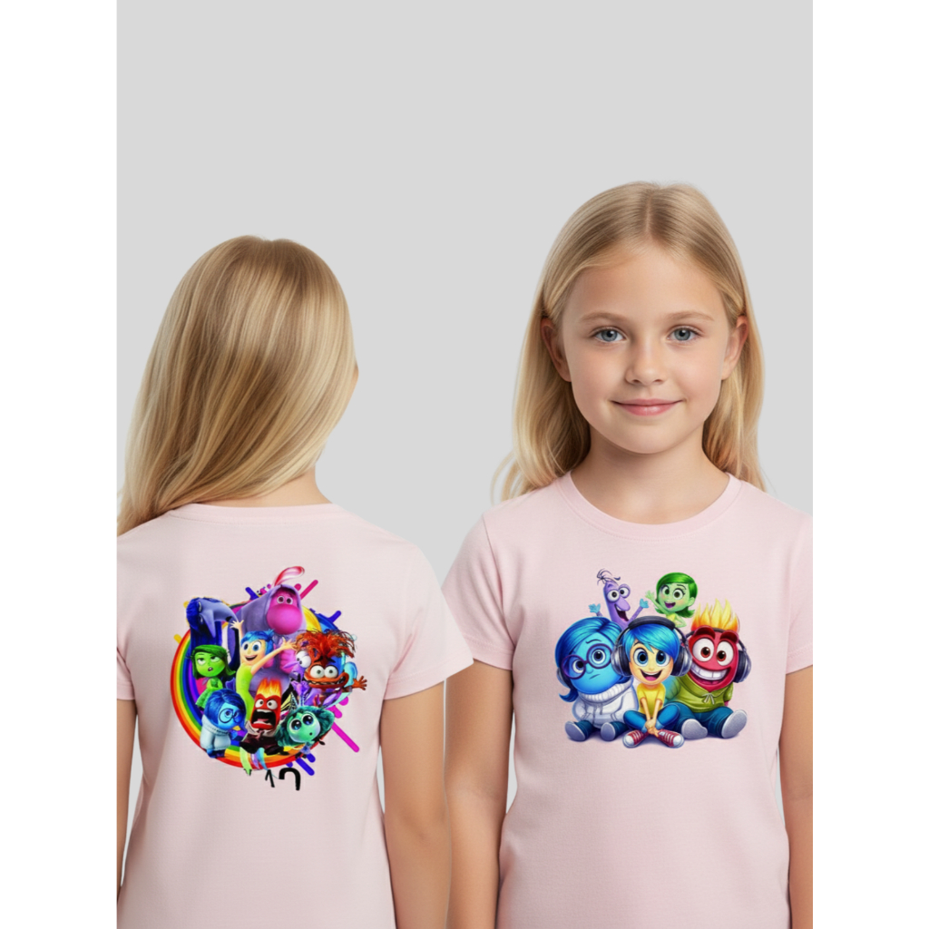 Camisa Camiseta feminina infantil T-shirt básica 100 % algodão 30.1 manga curta 2 a 14 anos estampa Divertidamente