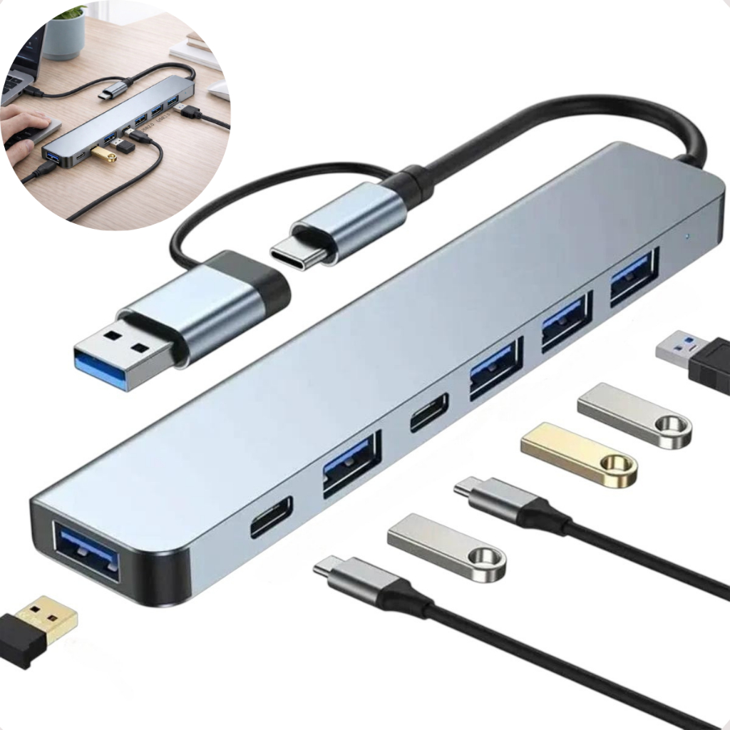 Adaptador Hub 7 Em 2 Porta USB USB2.0 USB3.0 TYPE-C Telefone Tablet Computador PC Notebook