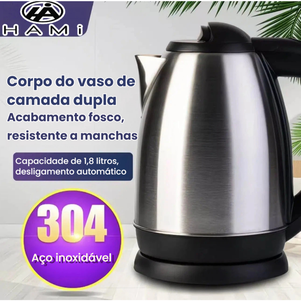 Chaleira Elétrica Inox/vidro 1.8L Ferve Água Rápido Desligamento Automático 110V/220V em Oferta na Shopee
