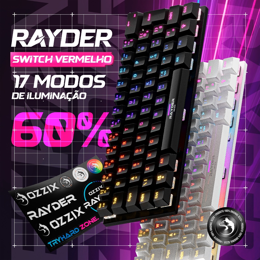 Teclado Mecânico Gamer Red Switch Rayder RGB 60% Compacto Profissional ABNT2 Original Ozzix em Oferta na Shopee