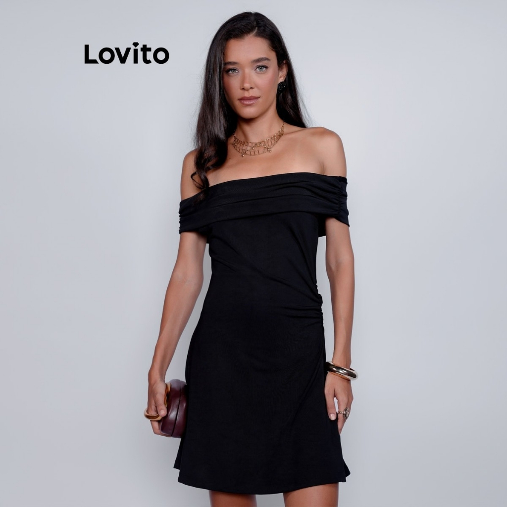 Lovito Vestido Feminino Curto Ombro a Ombro DRB936BRL966 em Oferta na Shopee