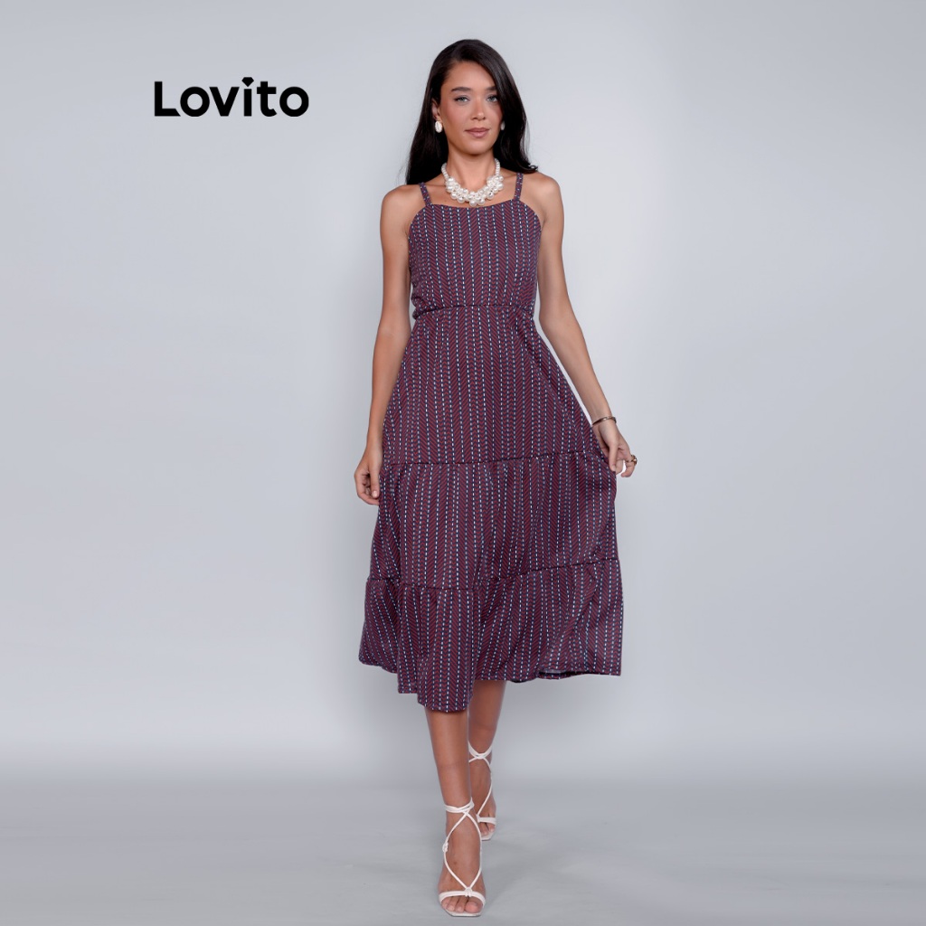 Lovito Vestido Feminino Midi Alcinha Decote Reto DRB15681598 em Oferta na Shopee