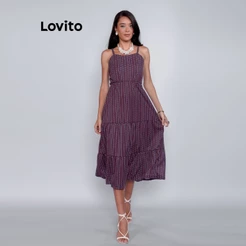 Lovito Vestido Feminino Midi Alcinha Decote Reto DRB15681598