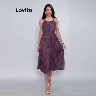 Lovito Vestido Feminino Midi Alcinha Decote Reto DRB15681598
