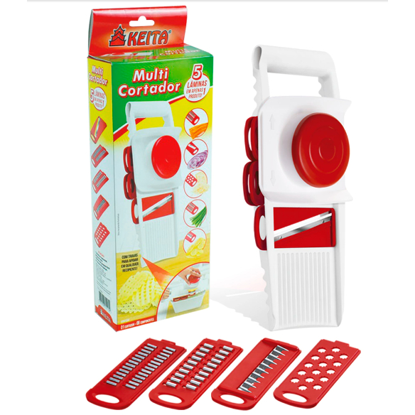 Multi Cortador Fatiador Ralador 5 Lâminas Diferentes Com Travas 5 em 1 - Keita