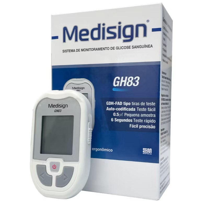 KIT APARELHO MEDIDOR GLICOSE GLICOSÍMETRO   Gh83 Medisign
