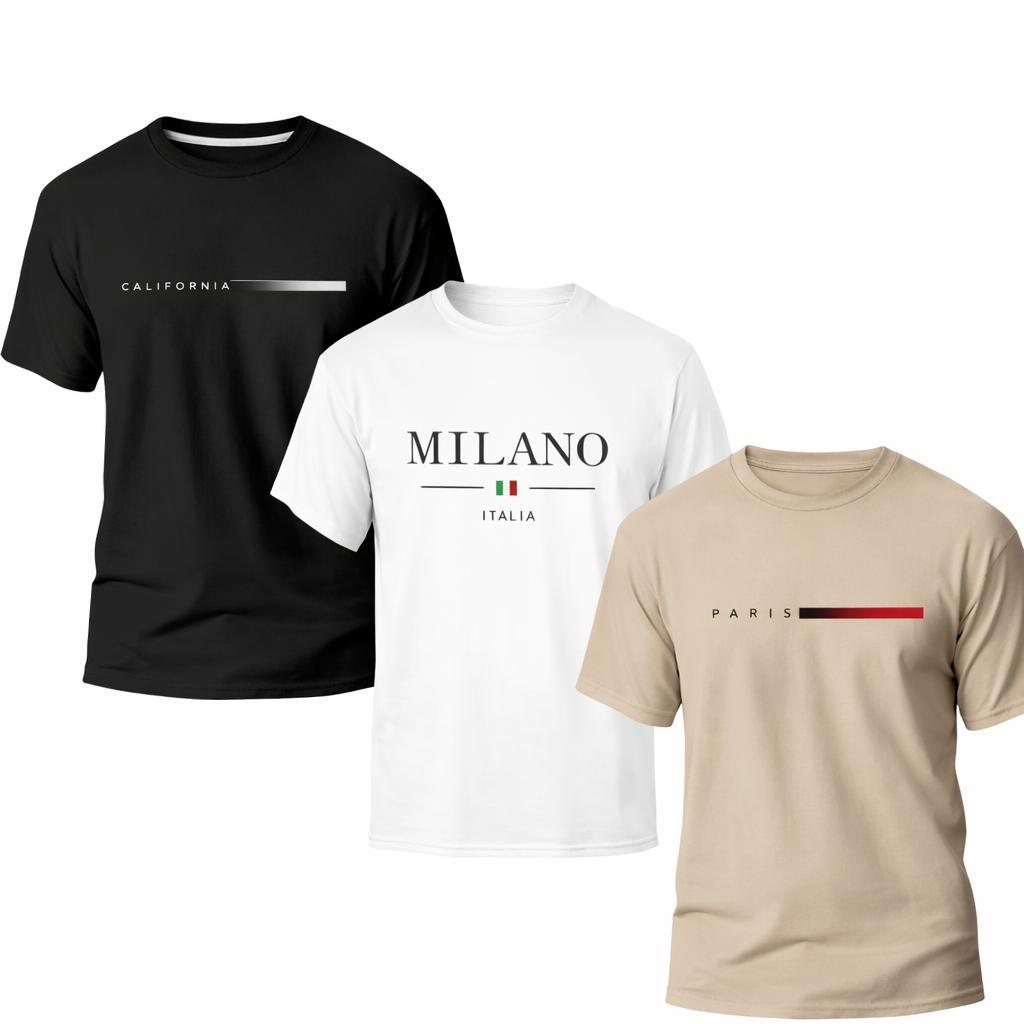 Kit 03 Camisa Masculina Algodão Premium Estilosa Camiseta Fio 30.1 em Oferta na Shopee