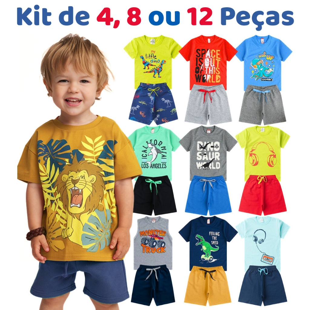 Kit de 4, 8 ou 12 Peças Roupa Infantil Menino Conjunto Verão 1 ao 14 Criança Masculino Lindo Pronta Entrega em Oferta na Shopee