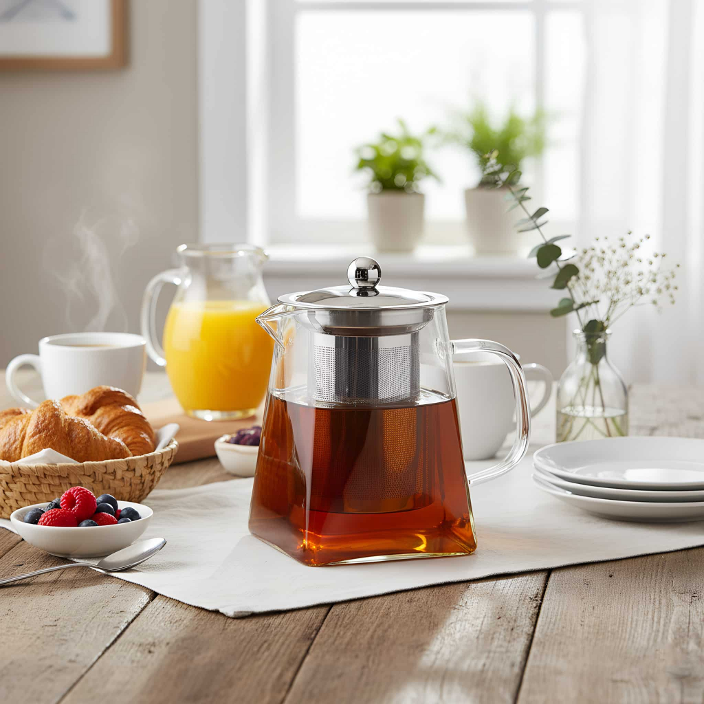 Chaleira de Vidro Borossilicato com Infusor em Aço Inox | Vai ao Fogo | Tamanhos 550ml, 750ml e 950ml em Oferta na Shopee