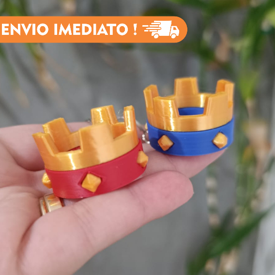 Chaveiros Coroa Clash Royale - Azul/Amarelo e Vermelho/Amarelo