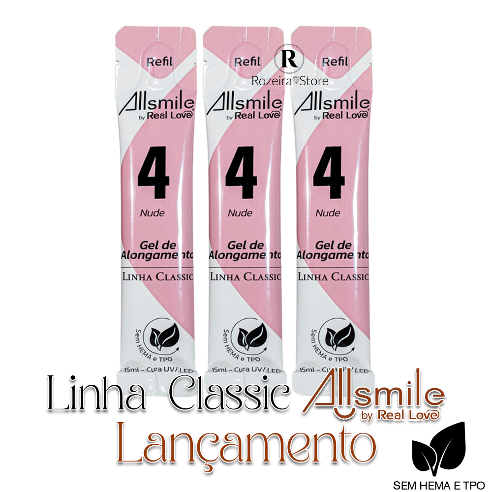 Kit 3 Refil Gel 4 Nude Linha Classic Real Love para Unhas 15ml