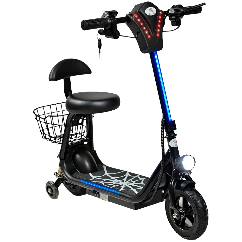 Patinete Elétrico Infantil com Banco, LED e Cesta – Scooter Elétrica para Crianças Com Rodinhas