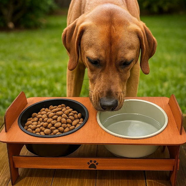 Comedouro Elevado Para Gato e Cachorro Com 1 Tigela e 2 Tigelas MDF kit com 2