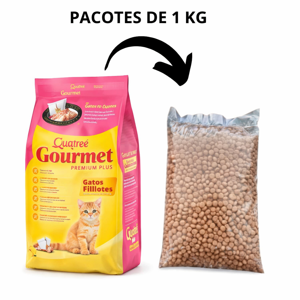 Quatree Gourmet para Gatos Filhotes Sabor Carne e Leite à Granel 1KG em Oferta na Shopee