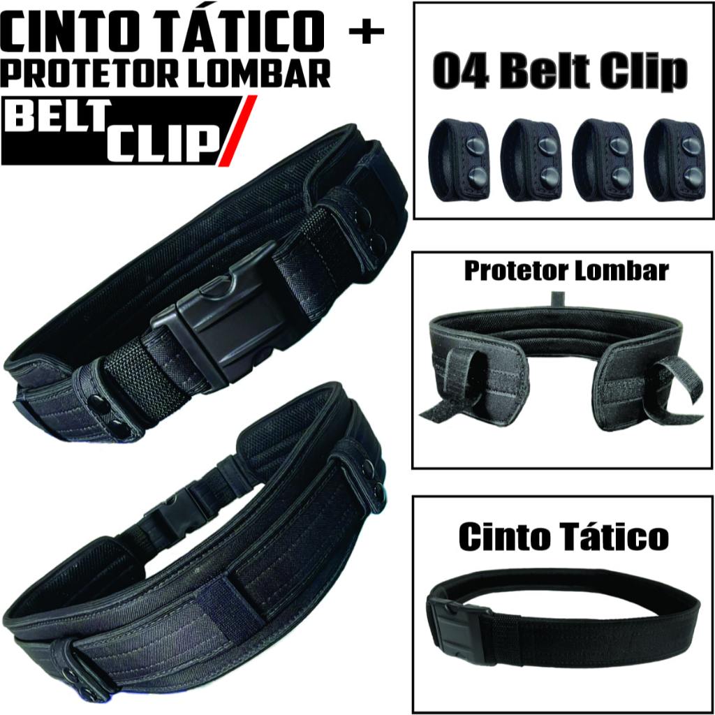 Cinto Tático com Protetor Lombar + 04 Presilhas Belt Keeper de Fixação.