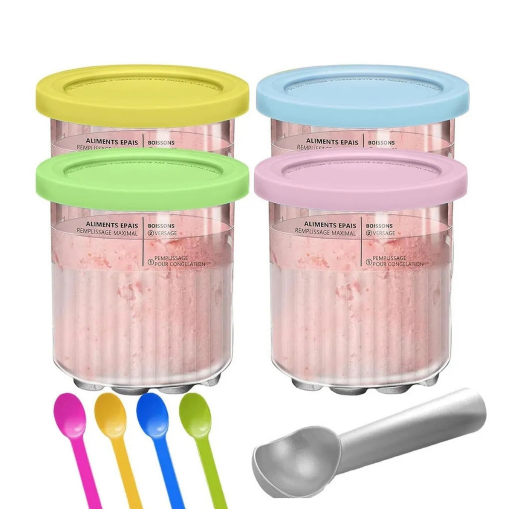 4 Peças Recipientes Potes para Sorveteira Ninja Creami Copos 700ml Deluxe NC501 NC500 S