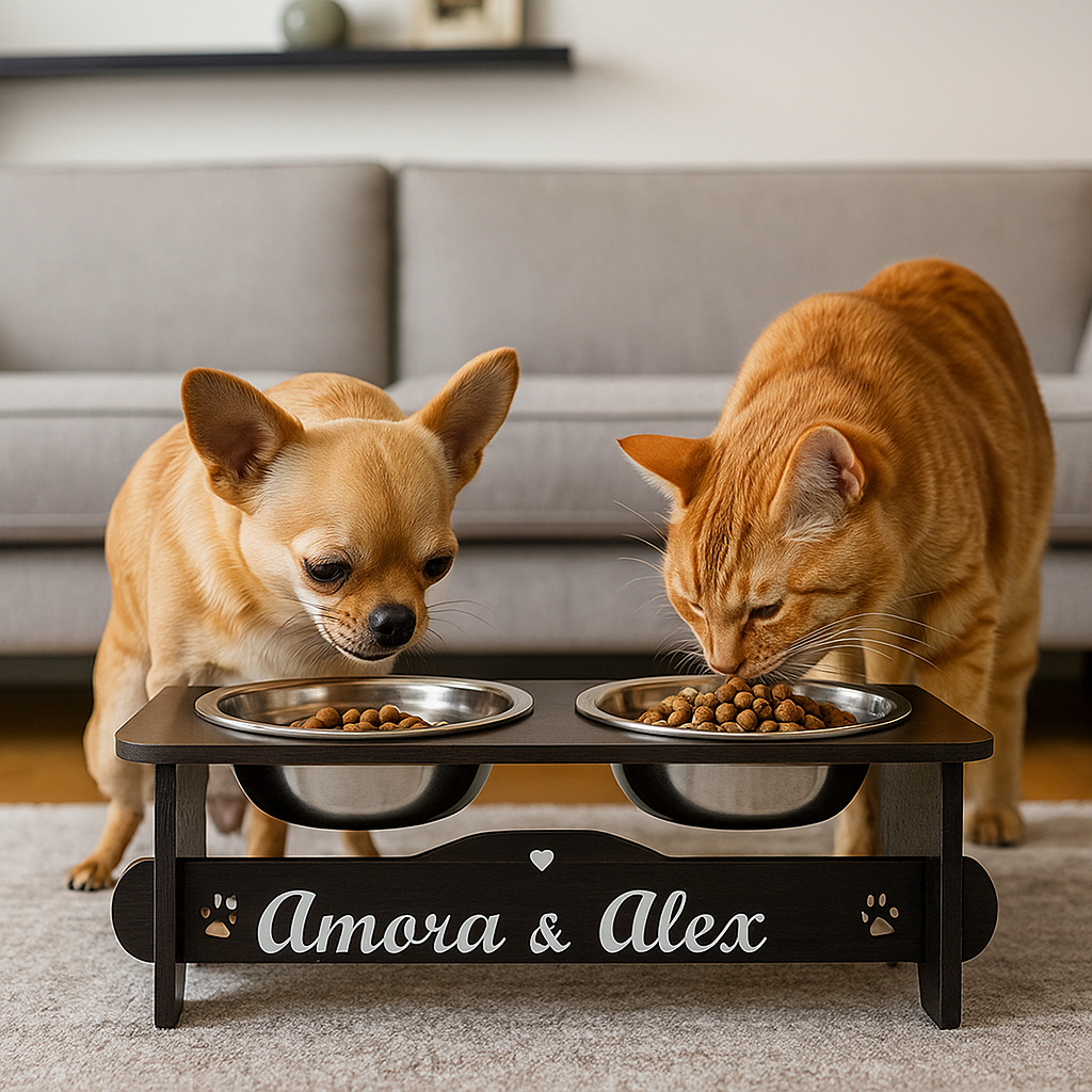 Comedouro Bebedouro PERSONALIZADO Com TAMPAS Duplo Ergonômico Cão/gato em Oferta na Shopee