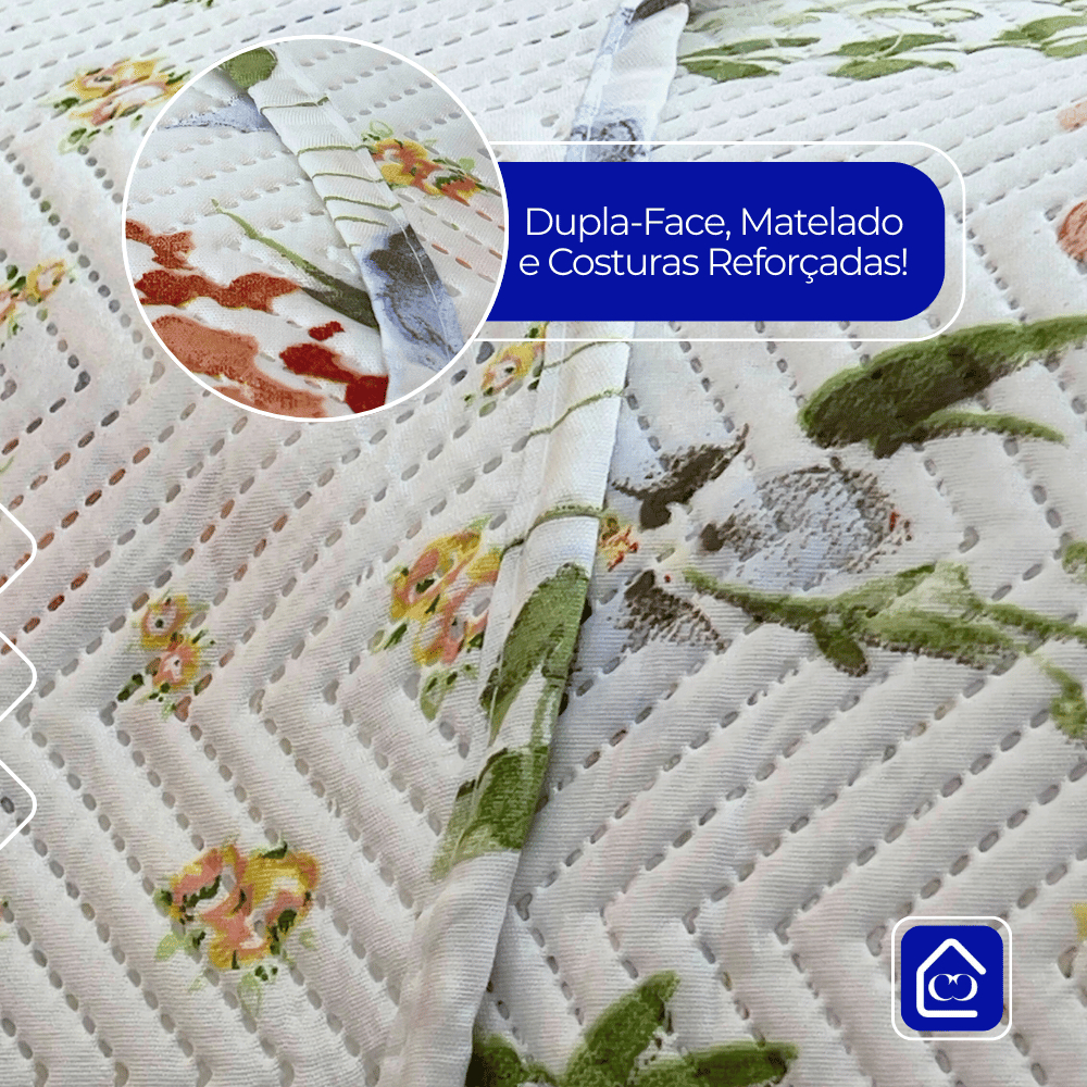 Kit Colcha Cobre Leito Casal Queen King 3 Peças Estampada Florida Matelado Boutis Percal Cama Box