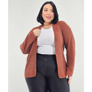 Casaco Plus Size Canelado de Tricot em Oferta na Shopee