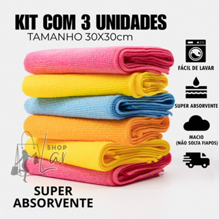 Kit 3 Panos de Pia Super Absorvente Microfibra Cozinha para Limpeza em Geral 28x28cm em Oferta na Shopee